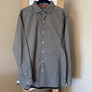 Cremieux Slim Fit Long Sleeve Button Down Shirt Blue Pattern, Size Large
